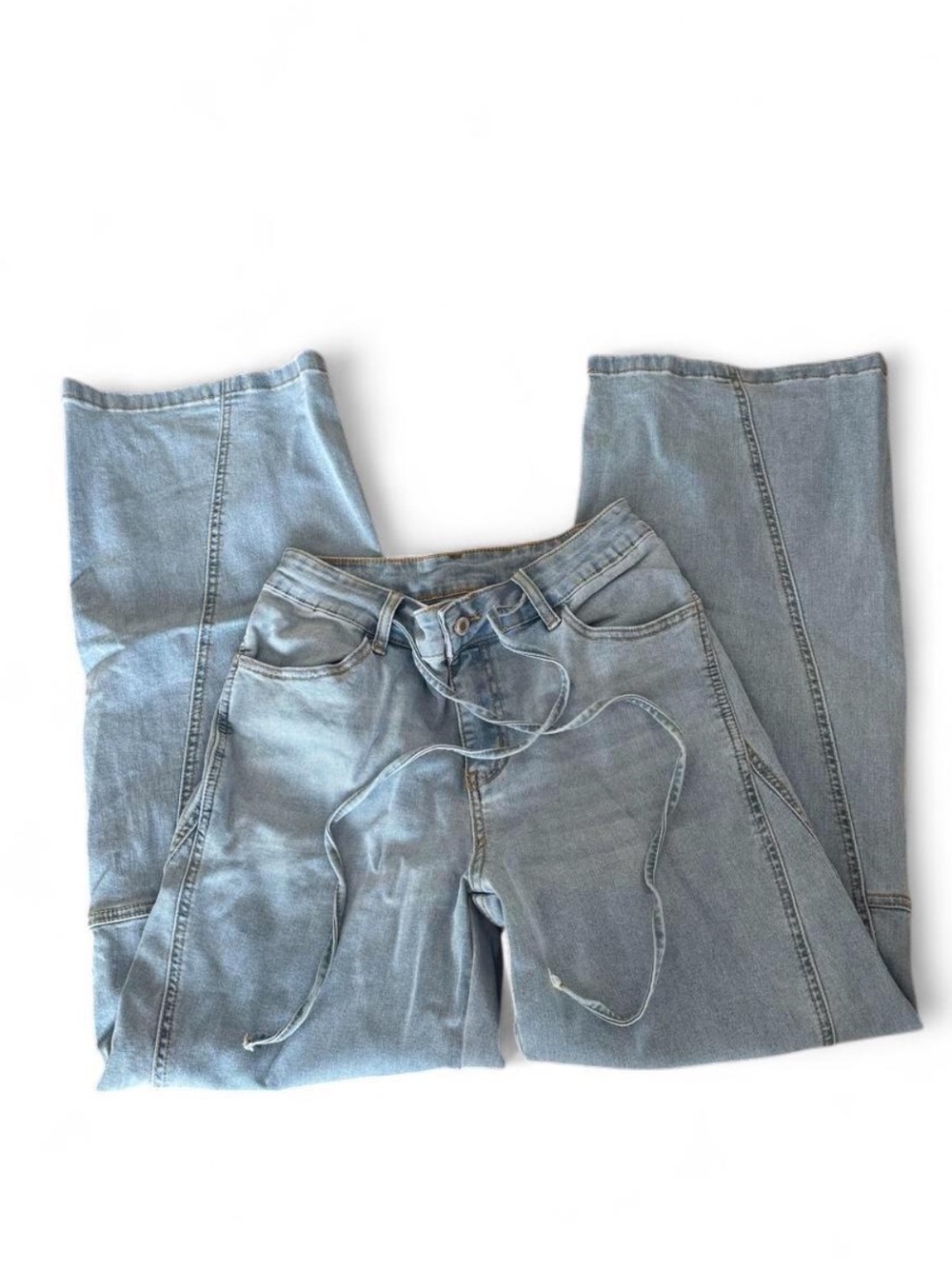 Light Blue Baggy denim Jeans with Drawstring Waist